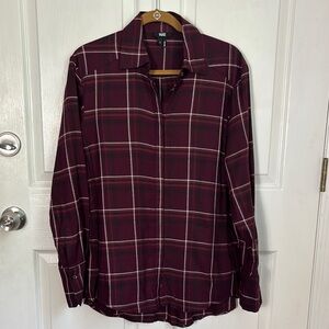 PAIGE Burgundy Wine white Plaid Button-Up Shirt oversized size Small side slits